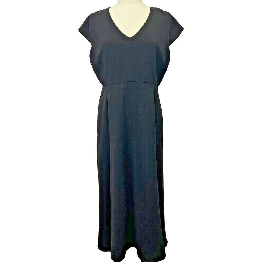 RW & Co Midi Dress Womans Size 14 Black Cap Sleeve Keyhole Back Front Slit Party